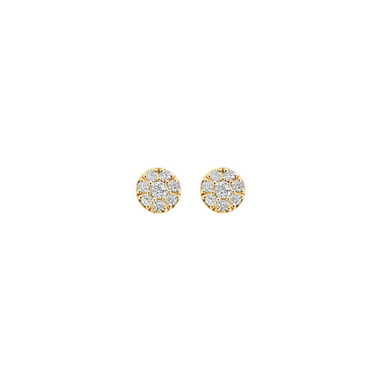 Blush BLUSH 7396YZI 14krt geelgouden oorknoppen, plat rondje bezet met zirconia's, 5.4 mm