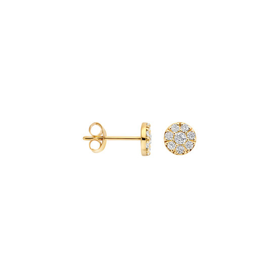 Blush BLUSH 7396YZI 14krt geelgouden oorknoppen, plat rondje bezet met zirconia's, 5.4 mm