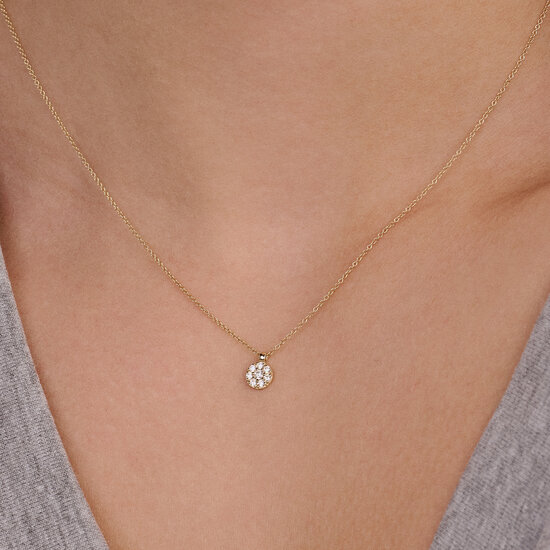 Blush BLUSH 3206YZI 14krt geelgouden collier met hangertje, plat rondje bezet met zirconia's, 42 cm