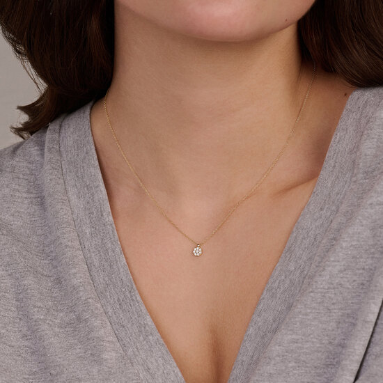 Blush BLUSH 3206YZI 14krt geelgouden collier met hangertje, plat rondje bezet met zirconia's, 42 cm