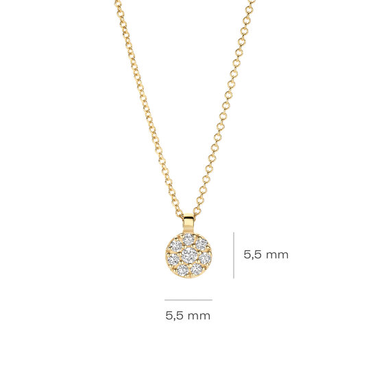 Blush BLUSH 3206YZI 14krt geelgouden collier met hangertje, plat rondje bezet met zirconia's, 42 cm