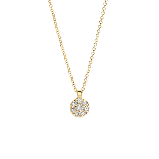 Blush BLUSH 3206YZI 14krt geelgouden collier met hangertje, plat rondje bezet met zirconia's, 42 cm