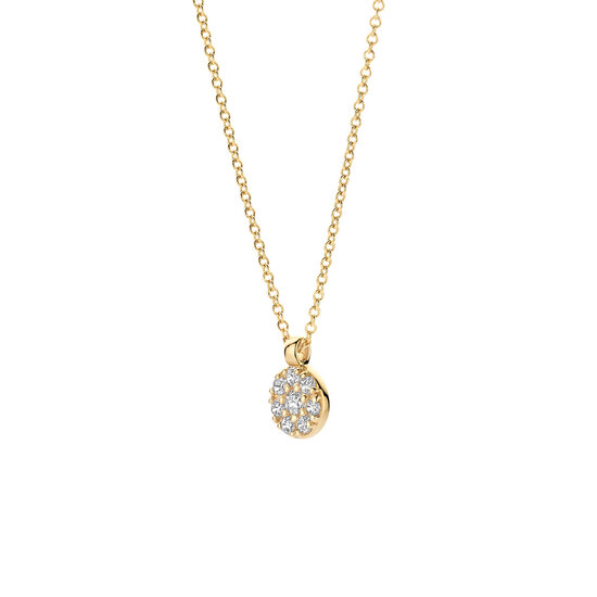 Blush BLUSH 3206YZI 14krt geelgouden collier met hangertje, plat rondje bezet met zirconia's, 42 cm