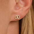 Blush BLUSH 7397YZI 14krt geelgouden oorknoppen, 2 open rondjes in elkaar, 1 bezet met zirconia's