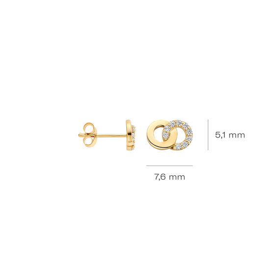 Blush BLUSH 7397YZI 14krt geelgouden oorknoppen, 2 open rondjes in elkaar, 1 bezet met zirconia's