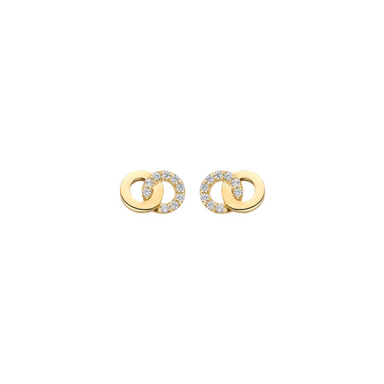 Blush BLUSH 7397YZI 14krt geelgouden oorknoppen, 2 open rondjes in elkaar, 1 bezet met zirconia's