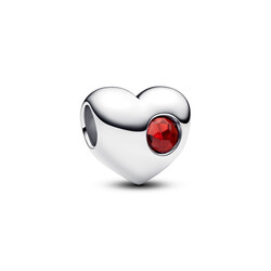PANDORA 794161C01 Heart sterling silver charm with salsa red crystal, birthstone, Januari