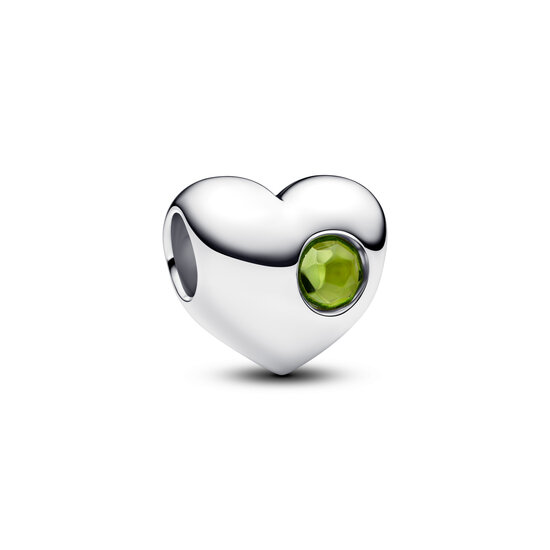 Pandora PANDORA 794161C08 Heart sterling silver charm with spring green crystal, birthstone, Augustus