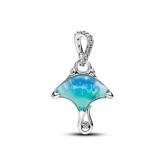 Pandora PANDORA 794685C01 Manta sterling silver dangle with zirconia, white bioresin man-made mother of pearl