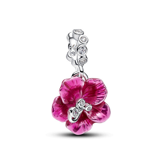 Pandora PANDORA 794698C01 Hibiscus sterling silver dangle with zirconia and pink enamel