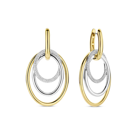 Ti Sento Milano TI SENTO MILANO 78067ZY Zilver gerhodineerde klapcreolen met grote ovale vergulde hangers, met zirconia