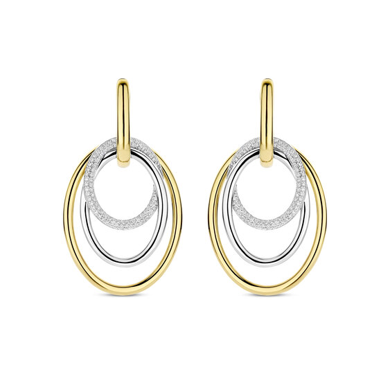 Ti Sento Milano TI SENTO MILANO 78067ZY Zilver gerhodineerde klapcreolen met grote ovale vergulde hangers, met zirconia