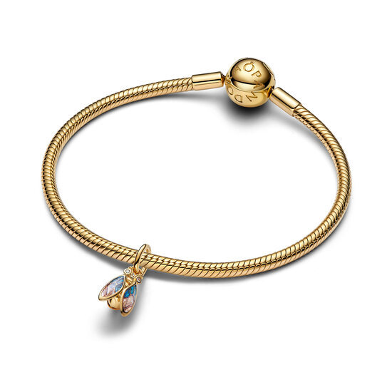 Pandora PANDORA SHINE 764490C01 Cicada 14k gold-plated dangle with zirconia and glittery blue and purple UV resin