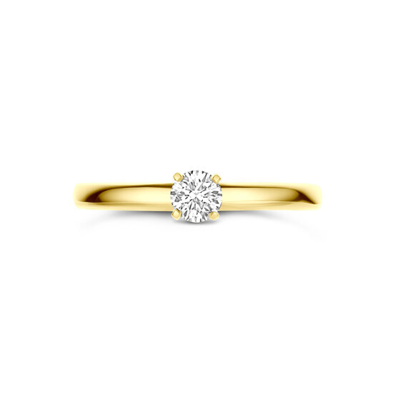 Collectie Milikan Huiscollectie 14krt geelgouden solitairring, 4-poots chaton met 1x 0.25ct LAB grown diamant G/VS, 1060362