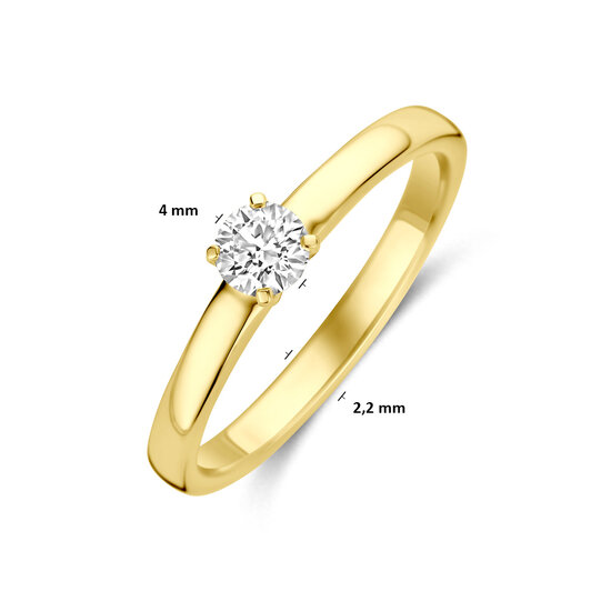 Collectie Milikan Huiscollectie 14krt geelgouden solitairring, 4-poots chaton met 1x 0.25ct LAB grown diamant G/VS, 1060362