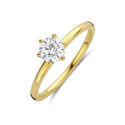 Huiscollectie 14krt geelgouden solitairring, met 1x 0.50ct LAB grown diamant