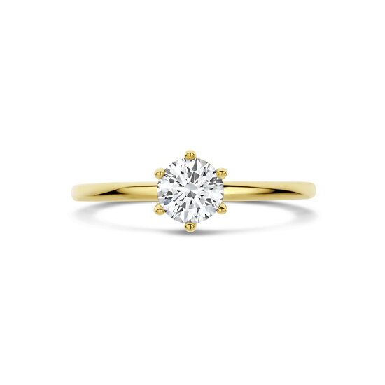 Collectie Milikan Huiscollectie 14krt geelgouden solitairring, 6-poots chaton met 1x 0.50ct LAB grown diamant F/VS, 1060363