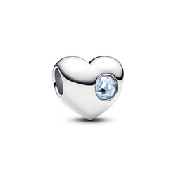 PANDORA 794161C03 Heart sterling silver charm with sea aqua blue crystal, birthstone, maart