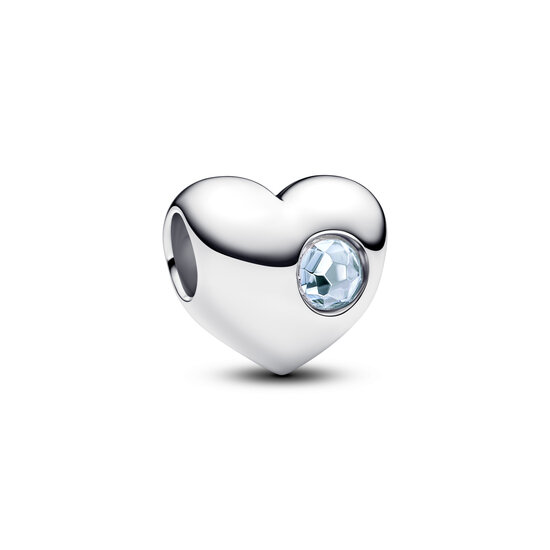 Pandora PANDORA 794161C03 Heart sterling silver charm with sea aqua blue crystal, birthstone, maart