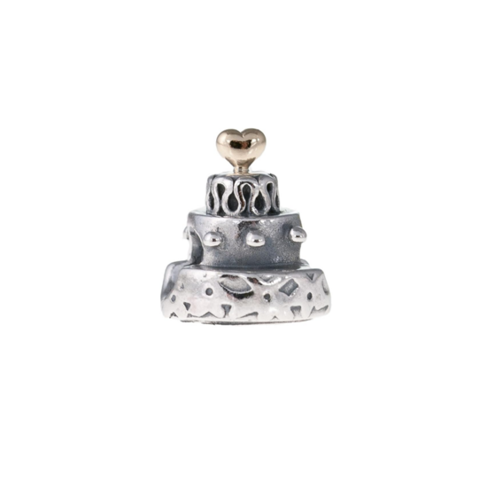 Pandora PRE-OWNED PANDORA 790347C zilveren bedel taart met gouden hartje