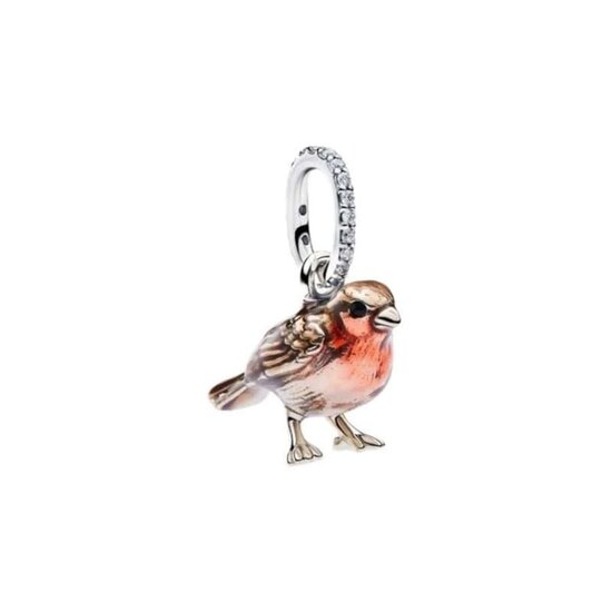 Pandora PANDORA 794982C01 Robin bird sterling silver dangle with zirconia, red and brown enamel
