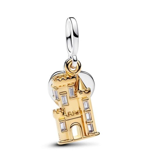 Pandora PANDORA SHINE 764915C01 Engravable castle sterling silver and 14k gold-plated double dangle with zirconia