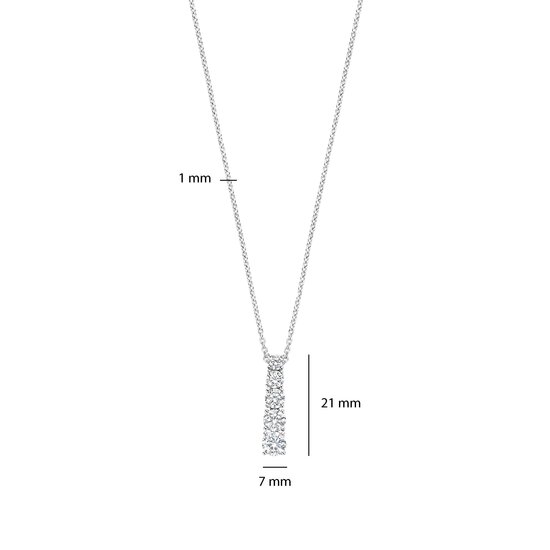 Ti Sento Milano TI SENTO MILANO 34129ZI/42 Zilver gerhodineerd collier met vaste hanger, 5x zirconia onder elkaar, 42 cm