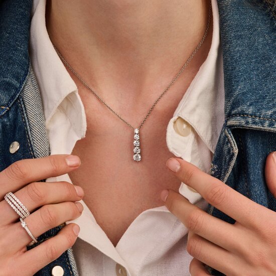 Ti Sento Milano TI SENTO MILANO 34129ZI/42 Zilver gerhodineerd collier met vaste hanger, 5x zirconia onder elkaar, 42 cm