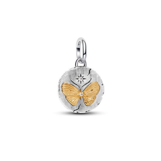 Pandora PANDORA 764803C01 Butterfly sterling silver and 14k gold-plated medallion with clear cubic zirconia