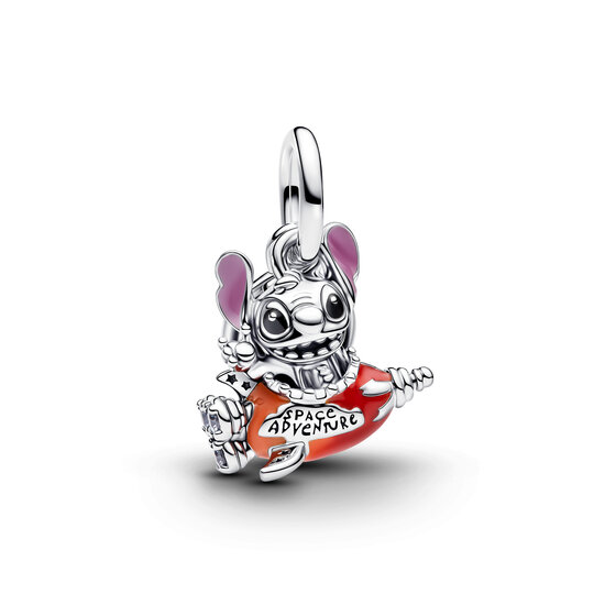 Pandora PANDORA 793742C01 Disney Stitch rocket sterling silver double dangle with clear cubic zirconia, purple, black, red and orange enamel