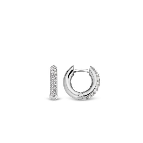 Ti Sento Milano TI SENTO MILANO 7210ZI Zilver gerhodineerde klapcreolen 14 mm met pavé zirconia's gezet