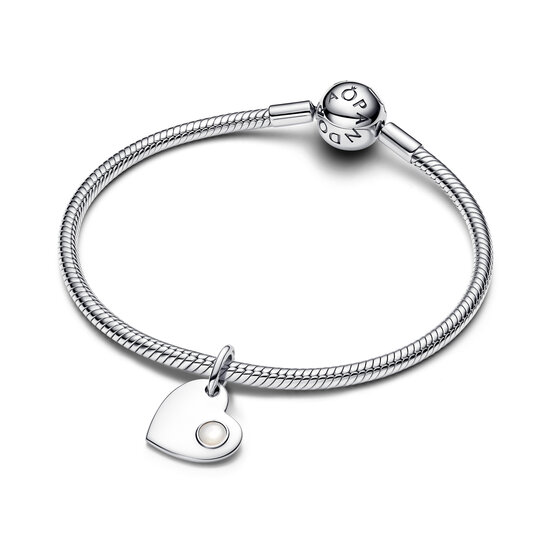Pandora PANDORA 794295C06 Engravable heart sterling silver dangle with white bioresin man-made mother of pearl, juni