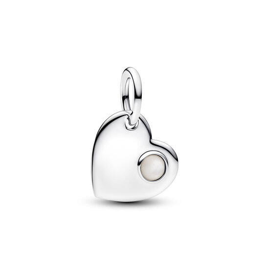 Pandora PANDORA 794295C06 Engravable heart sterling silver dangle with white bioresin man-made mother of pearl, juni