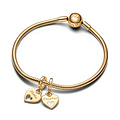 Pandora PANDORA SHINE 769187C01 Mother and daughter hearts 14k gold-plated split dangle with shimmering white enamel
