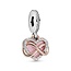 Pandora PANDORA 788878C01 Infinity heart 14k rose gold-plated and sterling silver dangle with zirconia and pink enamel, Family Forever and Always
