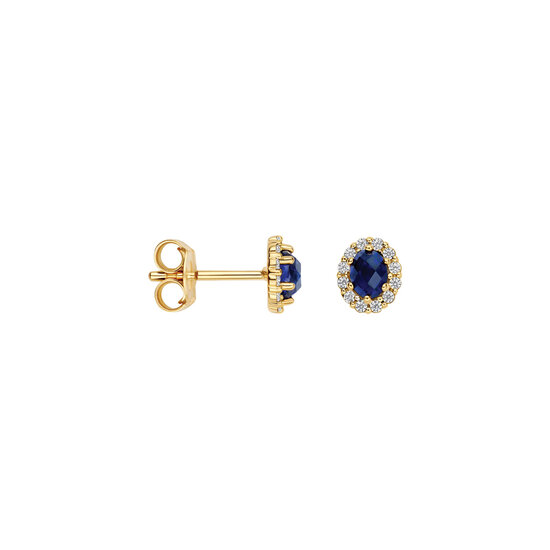 Blush BLUSH LG7038Y 14krt geelgouden LAB grown oorknoppen, Saffier LAB ovaal 2x 0.06ct + rondom LAB diamant 2x 0.10ct TW/VSI