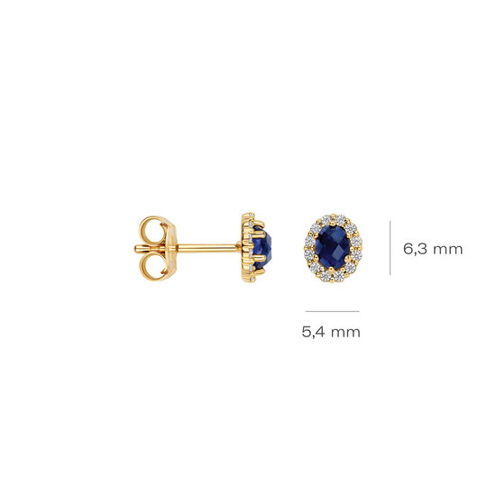 Blush BLUSH LG7038Y 14krt geelgouden LAB grown oorknoppen, Saffier LAB ovaal 2x 0.06ct + rondom LAB diamant 2x 0.10ct TW/VSI