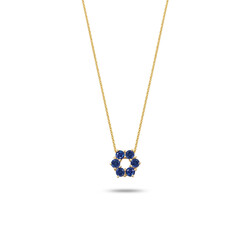 R&C Romance 18krt geelgouden collier Star model 1246-KL, gezet met 6x saffier