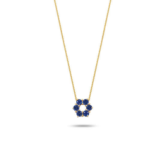 by R&C R&C Romance 18krt geelgouden collier Star model 1246-KL, gezet met 6x blauwe saffier 3.4 mm, 42-45 cm