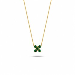 R&C Romance 18krt geelgouden collier Cross, model 1244-KL gezet met 5x groene saffier