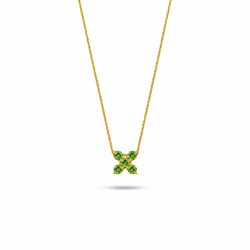 R&C Romance 18krt geelgouden collier Cross, model 1244-KL gezet met 5x groene saffier