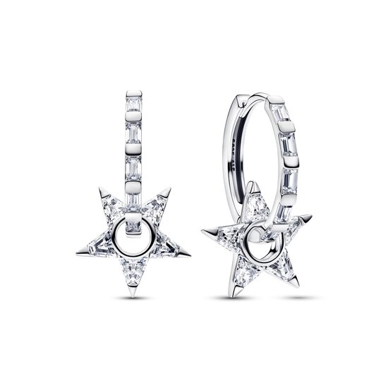 Pandora PANDORA 295083C01 Star sterling silver hoop earrings with zirconia