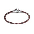Pandora PANDORA 595068C01 Braided sterling silver box chain bracelet with red zirconia, royal green crystal and red and green cord