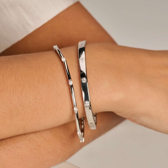 Ti Sento Milano TI SENTO MILANO 23099ZI Zilver gerhodineerde armband, half schanierend, zirkonia steenjes