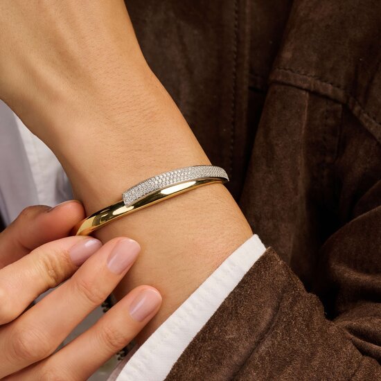 Ti Sento Milano TI SENTO MILANO 23110ZY Zilver gerhodineerde bangle, met verguld, 1 brede baan verguld,1 brede baan met zirkonia's