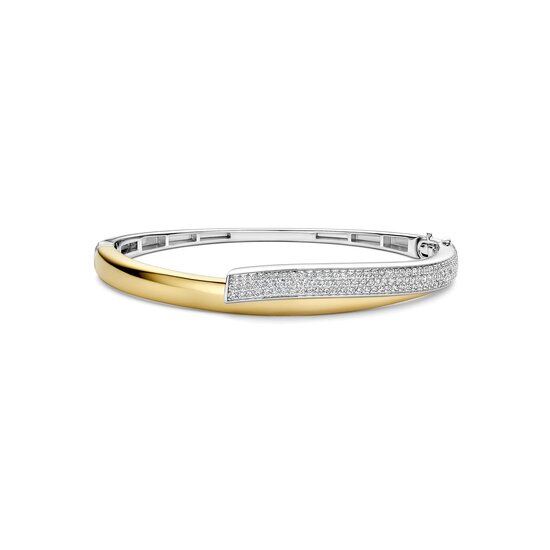 Ti Sento Milano TI SENTO MILANO 23110ZY Zilver gerhodineerde bangle, met verguld, 1 brede baan verguld,1 brede baan met zirkonia's
