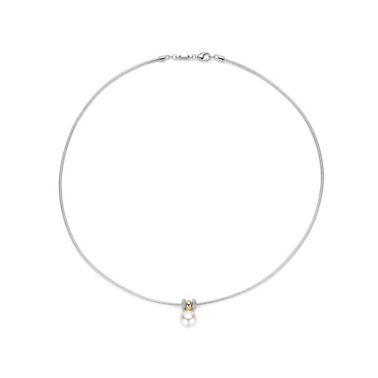Ti Sento Milano TI SENTO MILANO 34137YP/46 Zilver gerhodineerde Collier, met verguld, parel, 2 zirkonia ringetjes, lengte 46