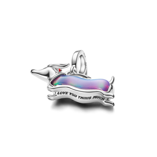 Pandora PANDORA 734970C01 Christmas dachshund platinum-plated dangle with purple lab-created opal, red and black enamel