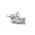 Pandora PANDORA 734970C01 Christmas dachshund platinum-plated dangle with purple lab-created opal, red and black enamel
