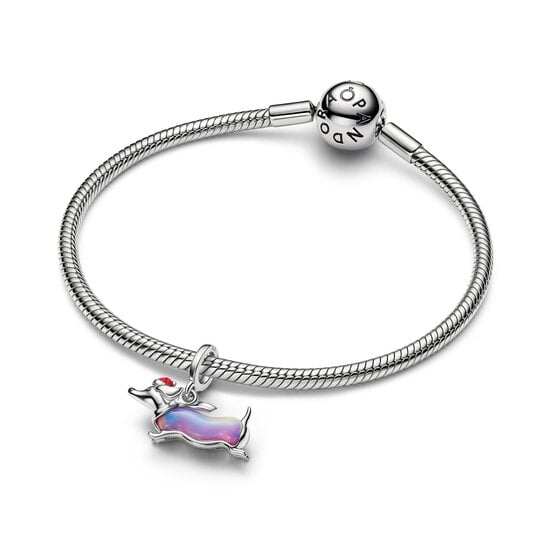 Pandora PANDORA 734970C01 Christmas dachshund platinum-plated dangle with purple lab-created opal, red and black enamel